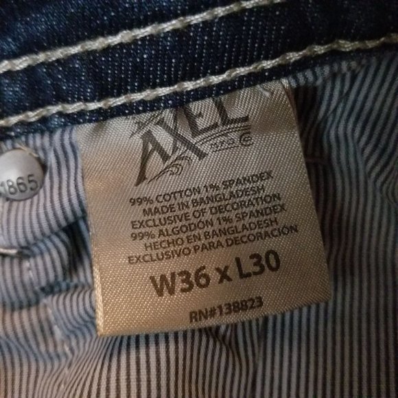 TK Axle 36x30 Actual 39x30 Slim Boot Jeans Blue Denim Pants Faded EATON Embroide - Picture 4 of 6